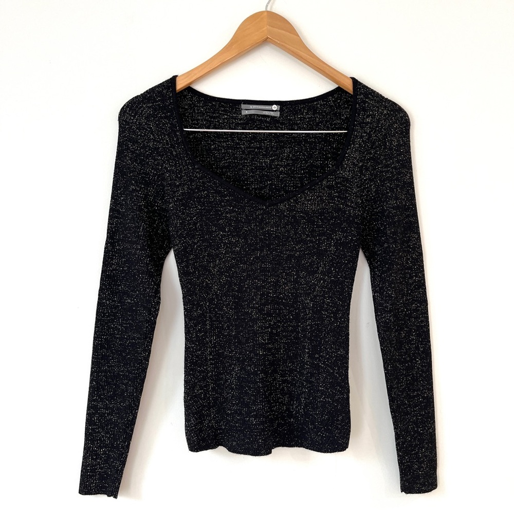 Anthropologie Black Shimmer Sweetheart Bodycon Sweater Womens M